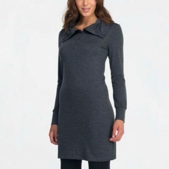 ICEBREAKER Merino Wool Ariana Dress Long Sleeve Adjustable Neckline Gray Small - Picture 1 of 4